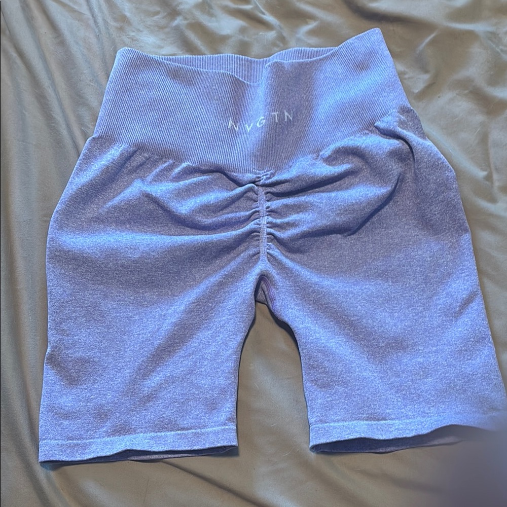 NVGTN Ruched High-Waisted Purple Shorts
